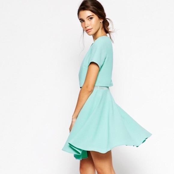 ASOS Dresses & Skirts - ASOS // Mint Cropped Fit & Flare Illusion Dress